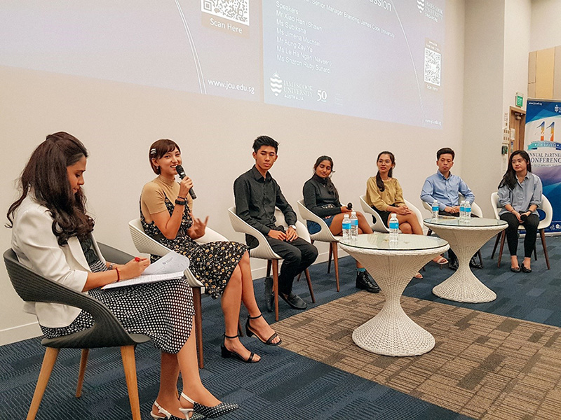 students sharing experiences at JCU Singapore