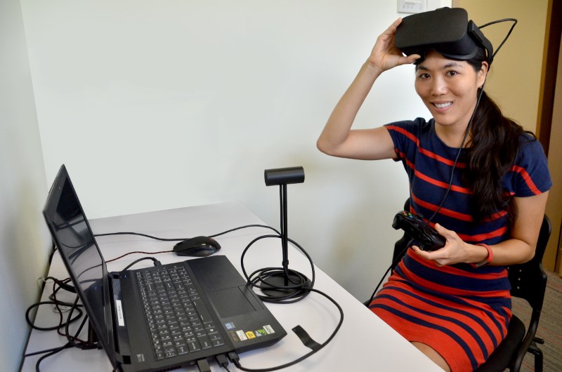 Dr Bridget McConnell playing VR game